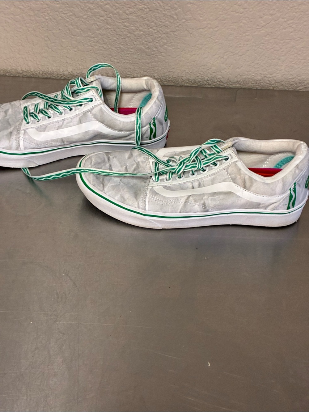 Vans White Sneakers with Green Trim